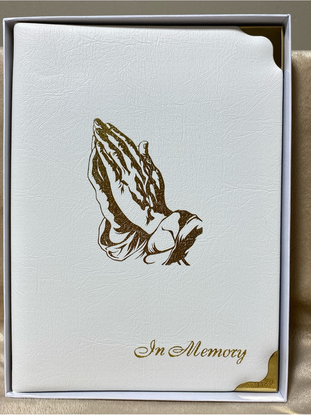 Source Unknown White and Gold Prayer Hands Memorial Book